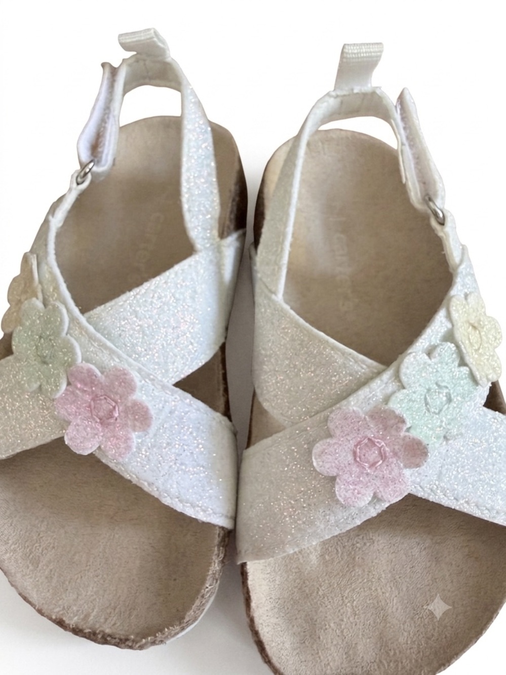 Carter's Glitter White Sandals with Pastel Flower Accents